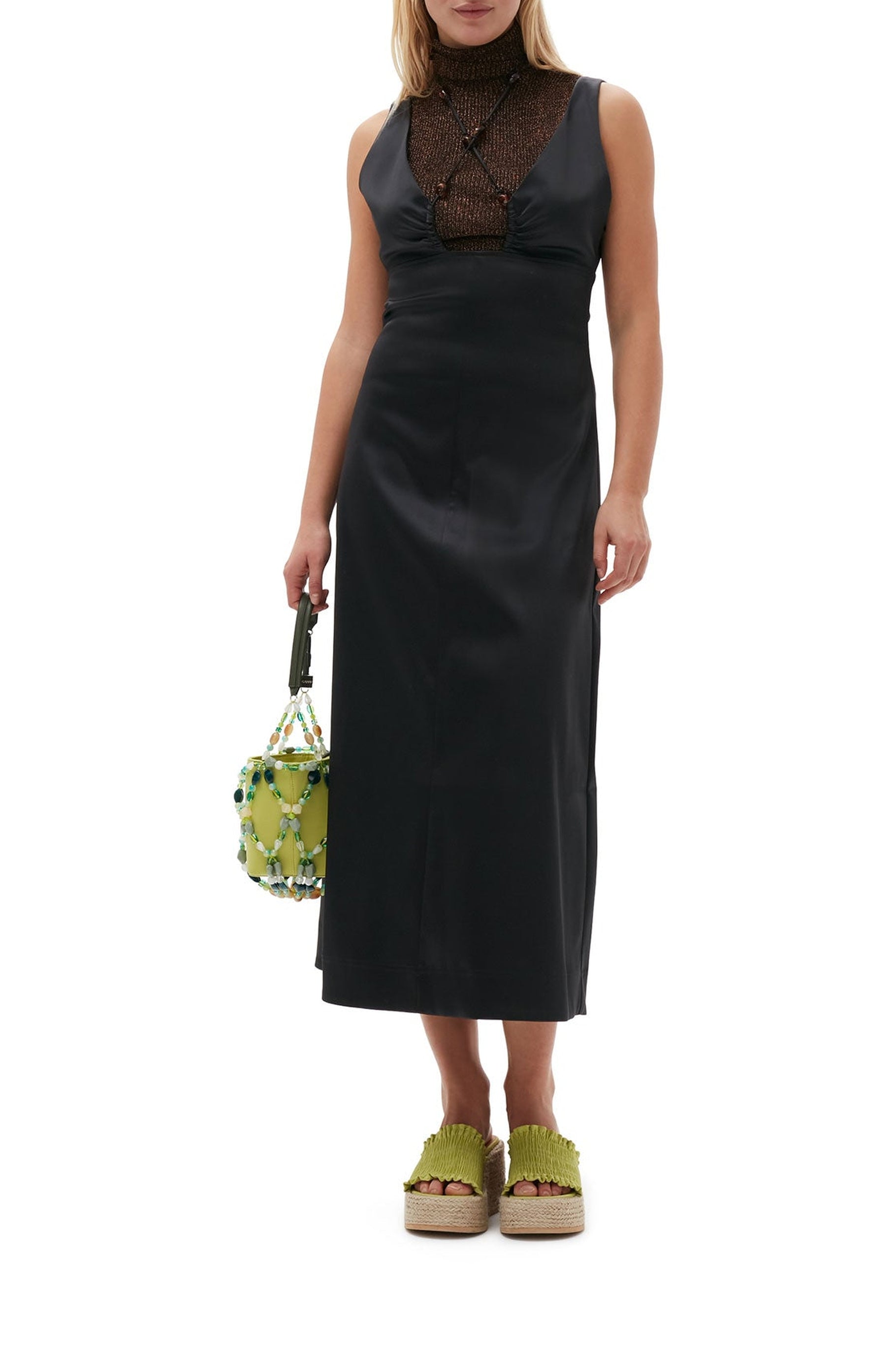 Satin halter dress - Black