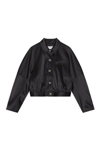 Short satin button-down jacket - Black
