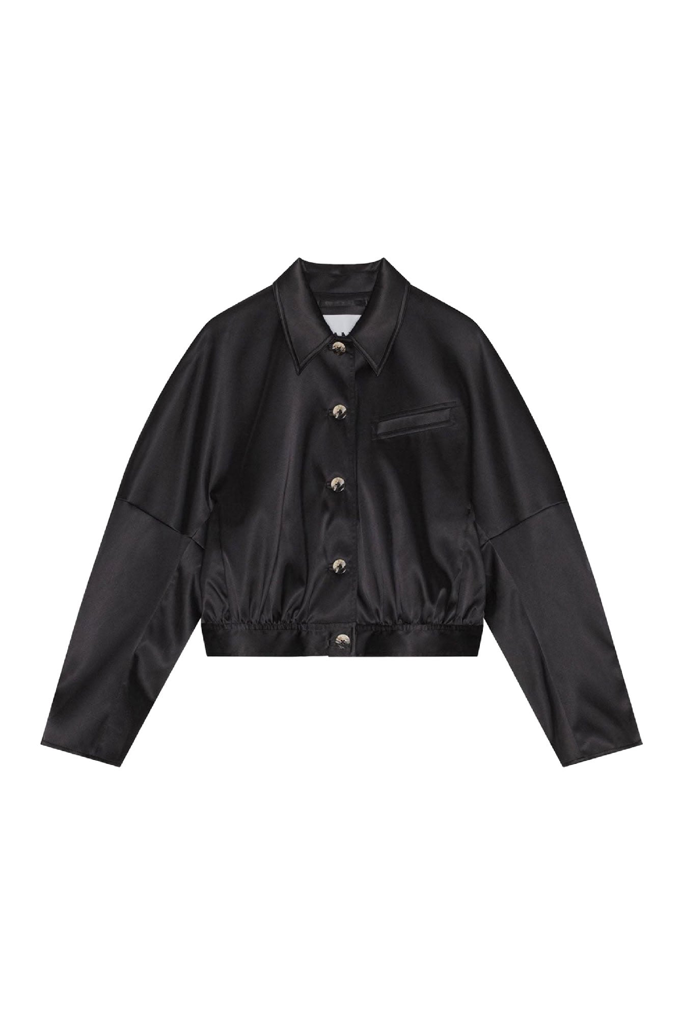 Short satin button-down jacket - Black