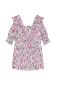 Robe courte à volants en georgette plissée - Mauve Chalk