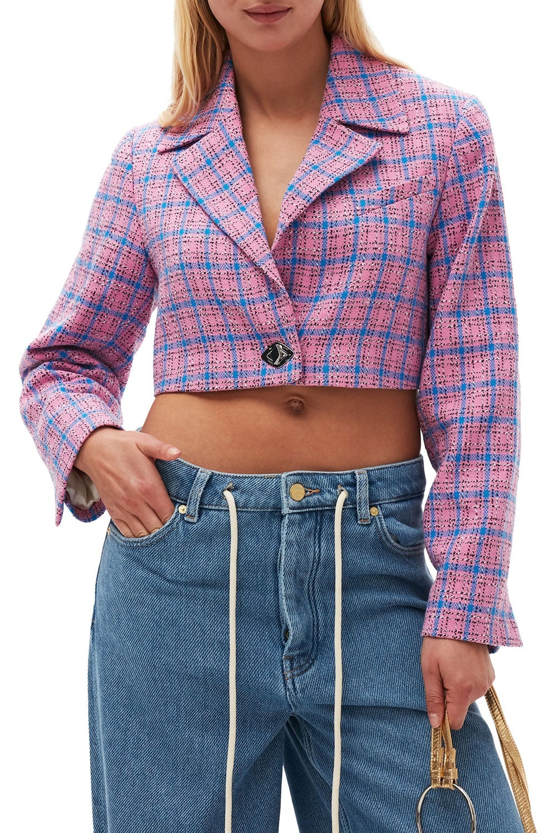 Short checked suit blazer - Wild Orchid