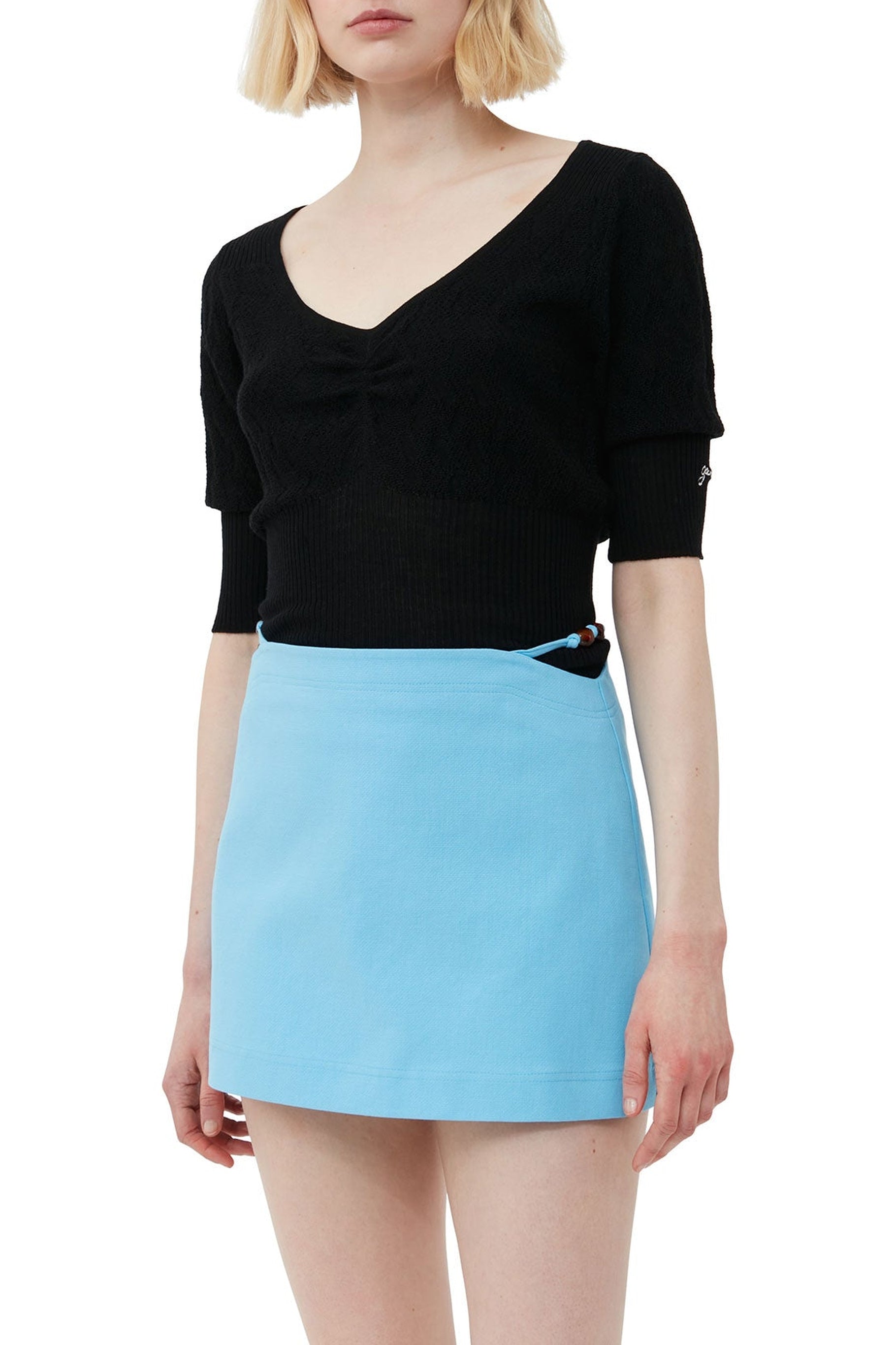 Jupe courte tailleur en coton - Ethereal Blue