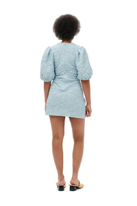 Robe courte à manches bouffantes en jacquard - Sky Blue