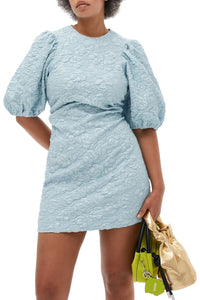 Robe courte à manches bouffantes en jacquard - Sky Blue