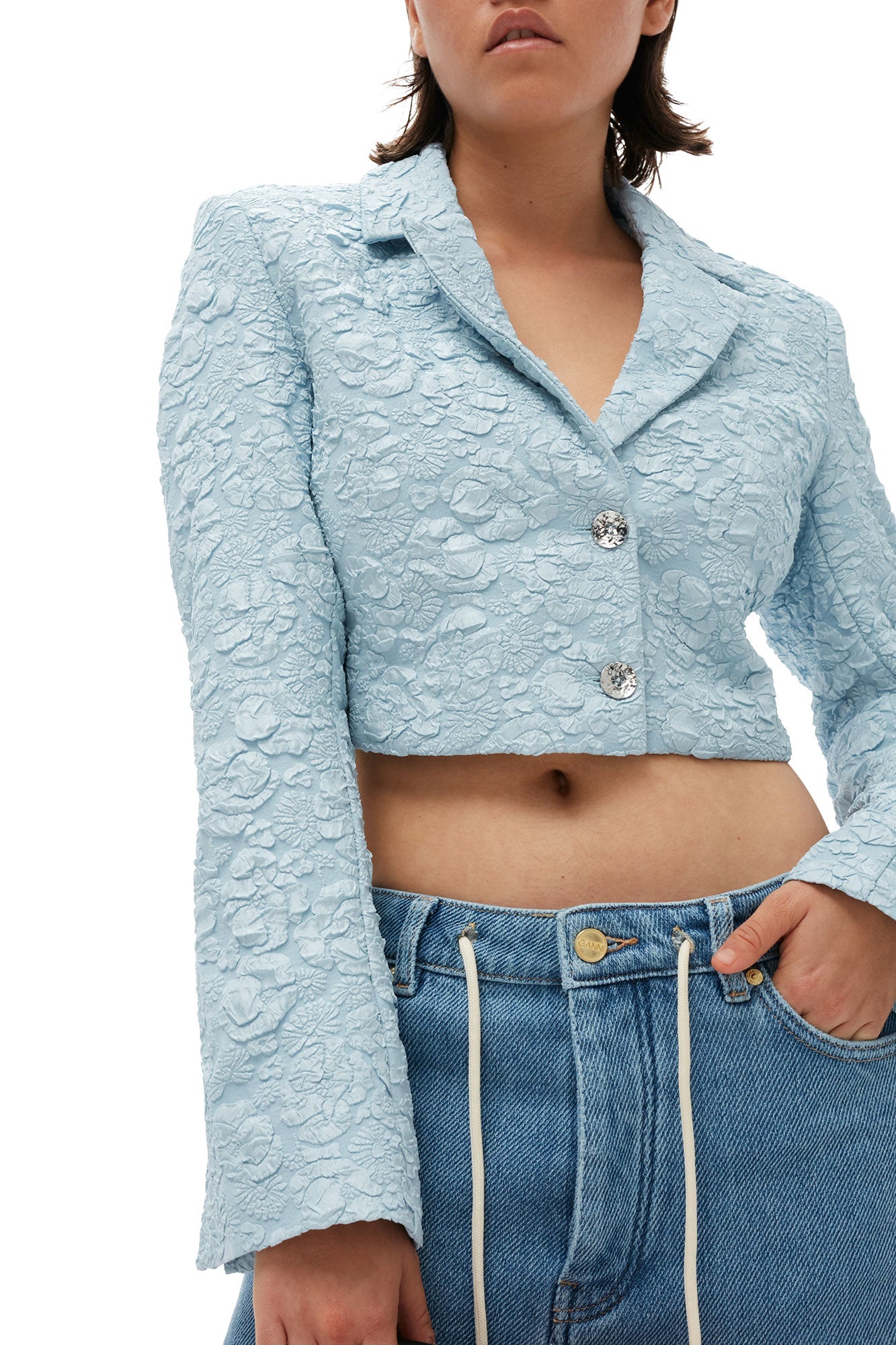 Blazer court en jacquard - Sky Blue
