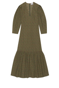 V-neck maxi dress in printed cotton - Avocado