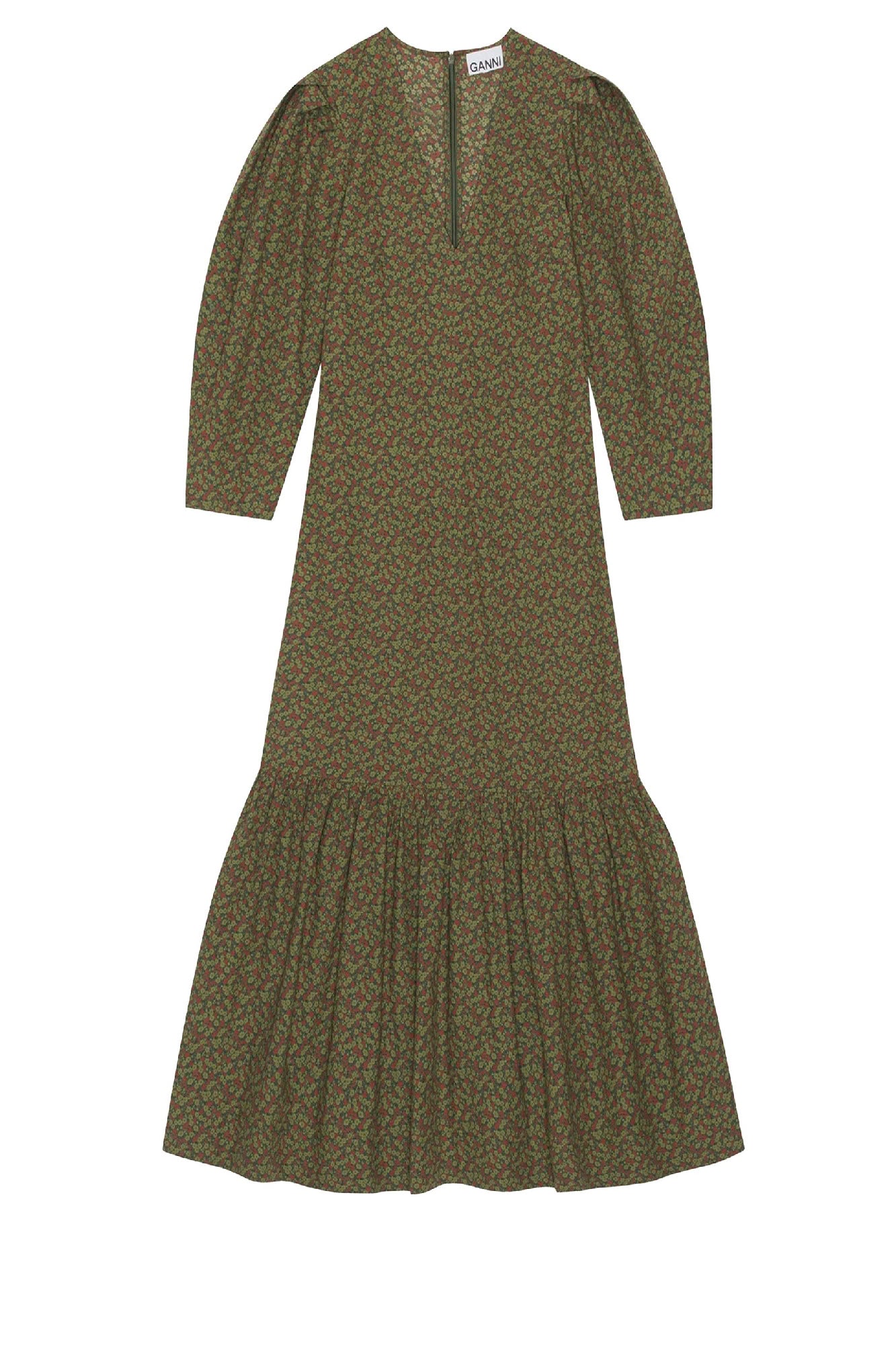 V-neck maxi dress in printed cotton - Avocado