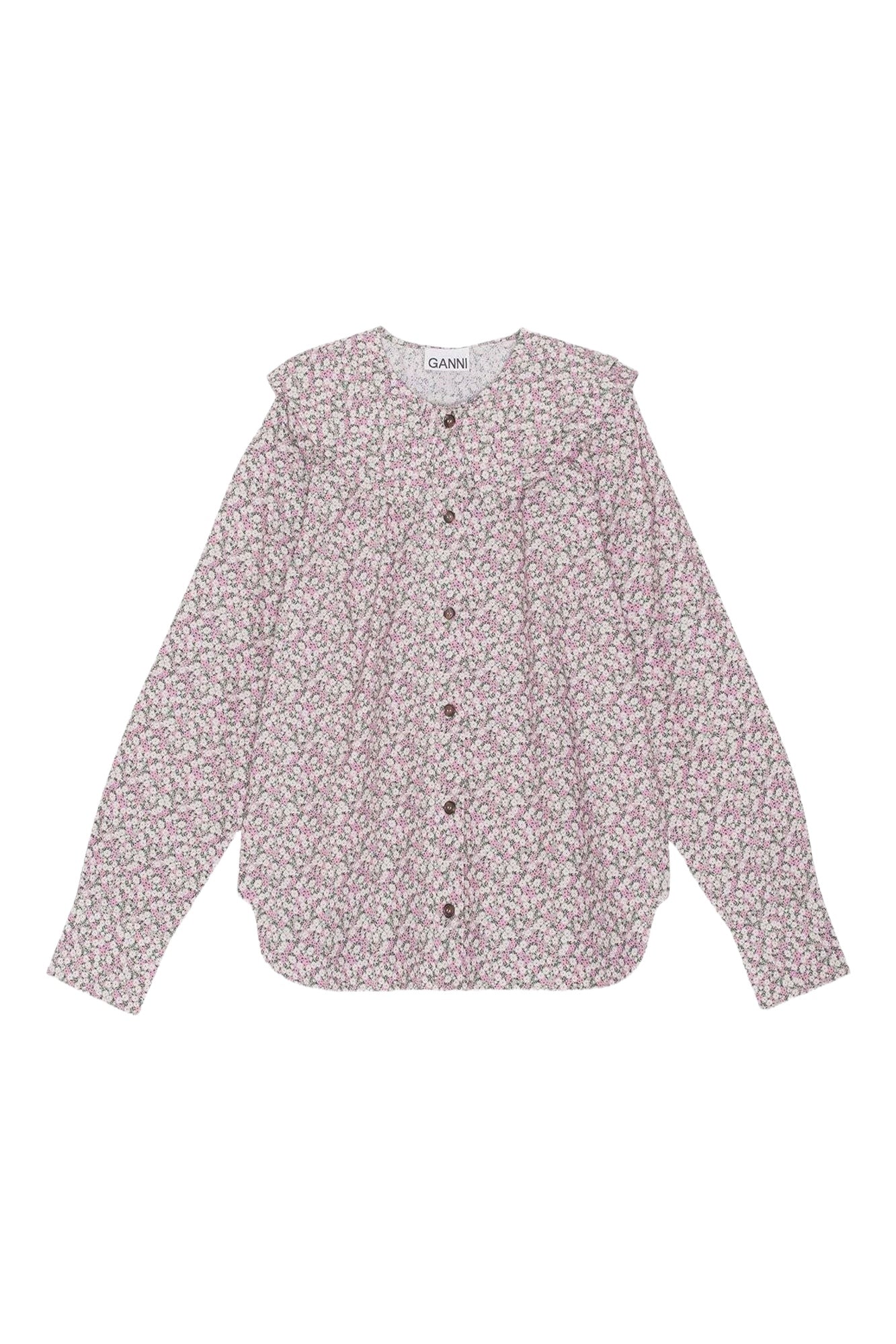 Double-neck printed cotton shirt - Frost Gray
