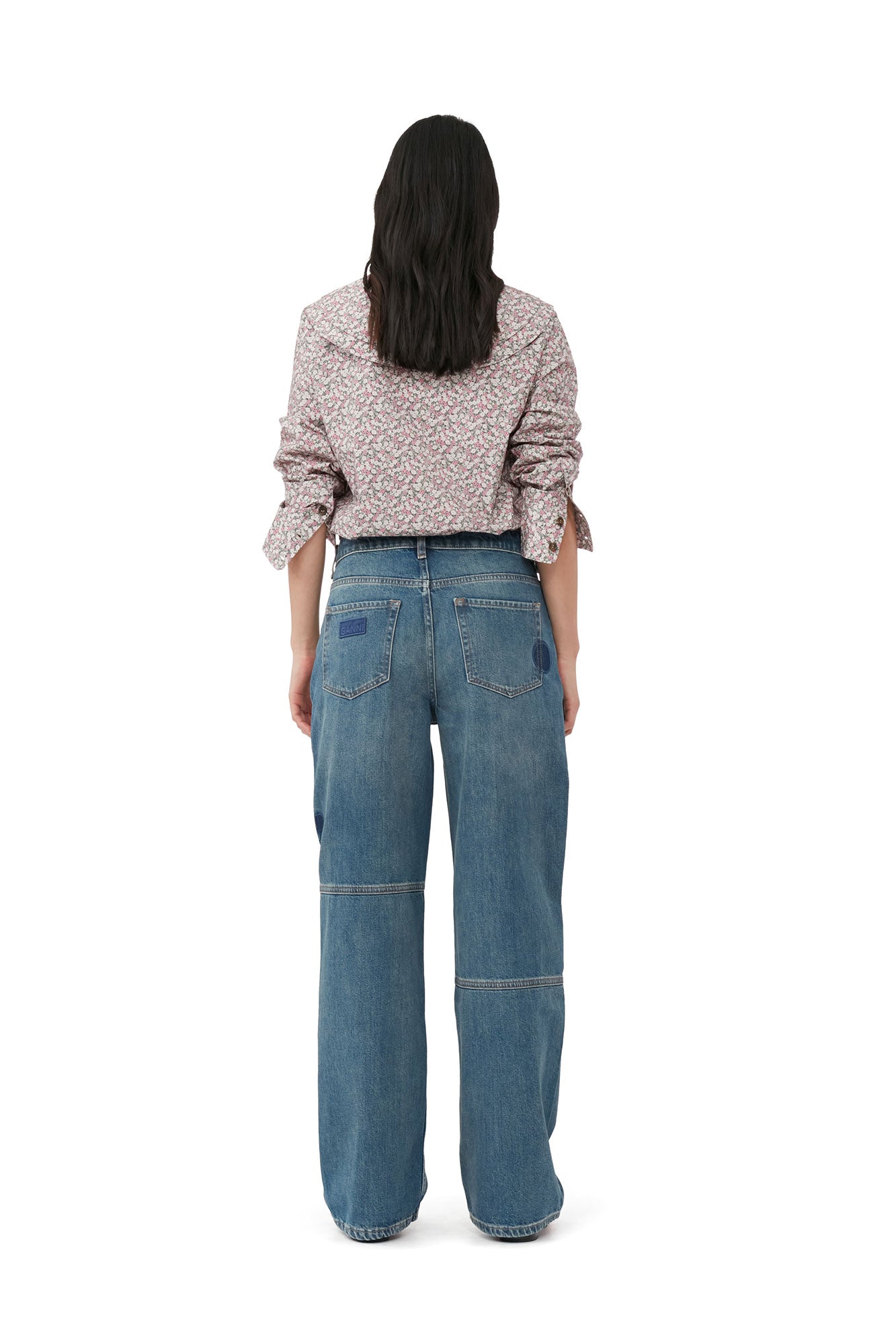 Double-neck printed cotton shirt - Frost Gray