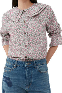Double-neck printed cotton shirt - Frost Gray