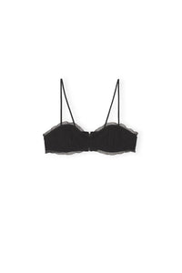 Brassière volantée à fines bretelles en coton - Black