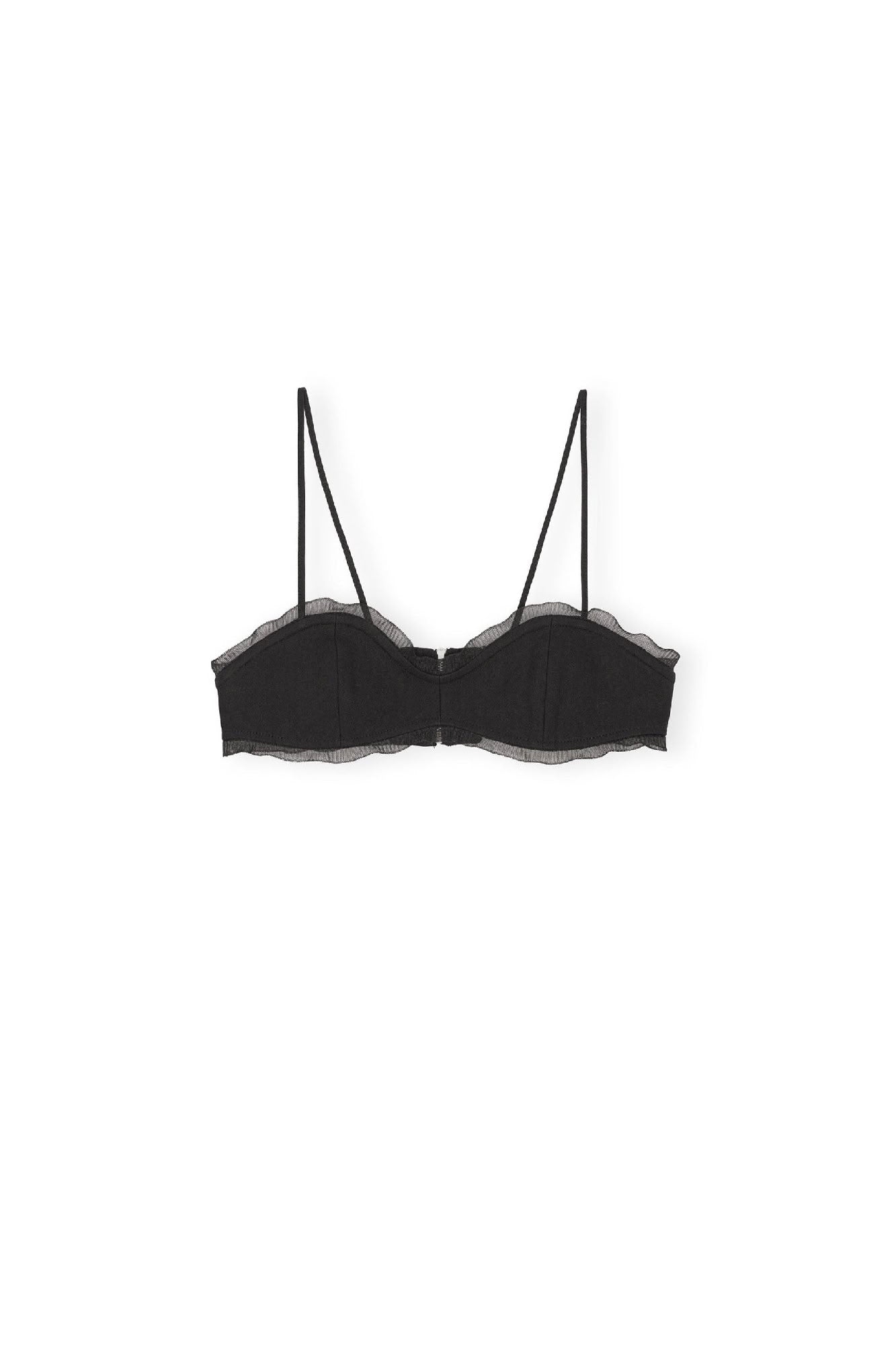 Brassière volantée à fines bretelles en coton - Black