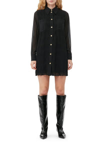 Robe chemise courte en georgette plissée - Black