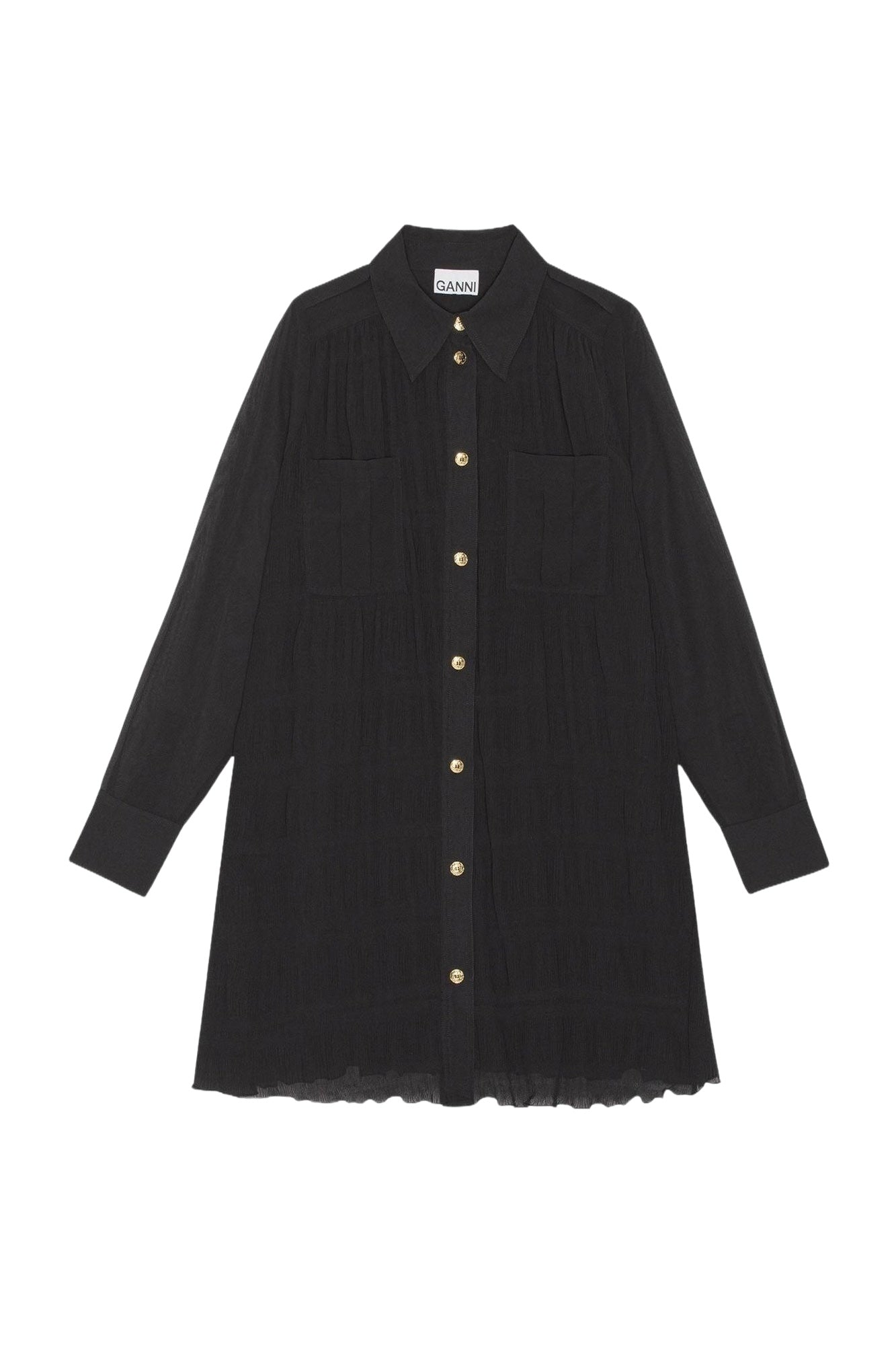 Short shirt dress in pleated georgette - Black