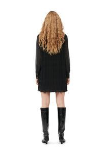 Robe chemise courte en georgette plissée - Black
