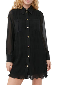 Robe chemise courte en georgette plissée - Black