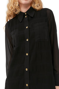 Robe chemise courte en georgette plissée - Black