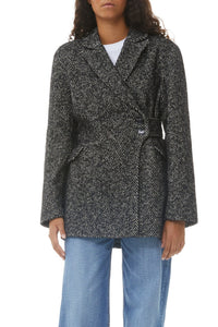 Herringbone blazer with belt - Black