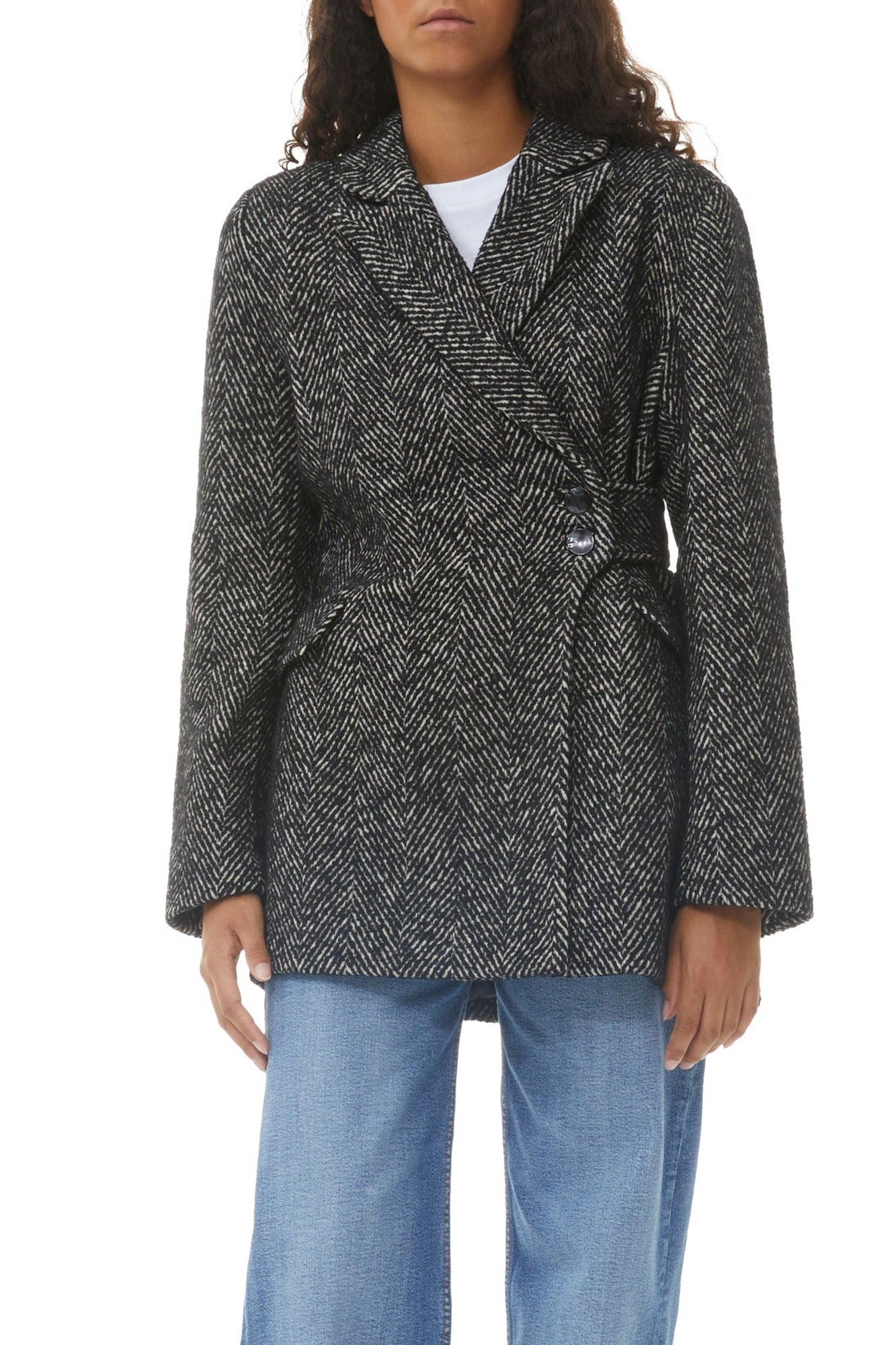 Herringbone blazer with belt - Black