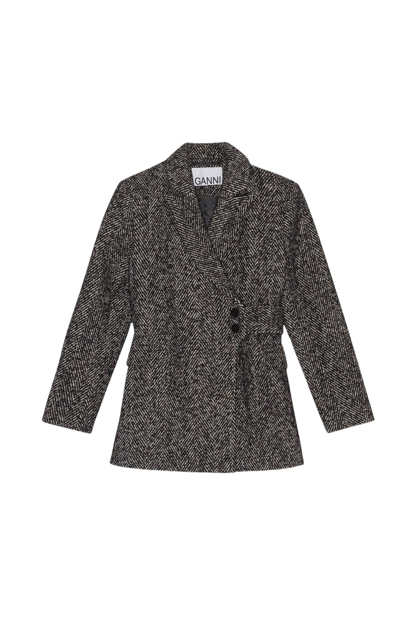 Herringbone blazer with belt - Black