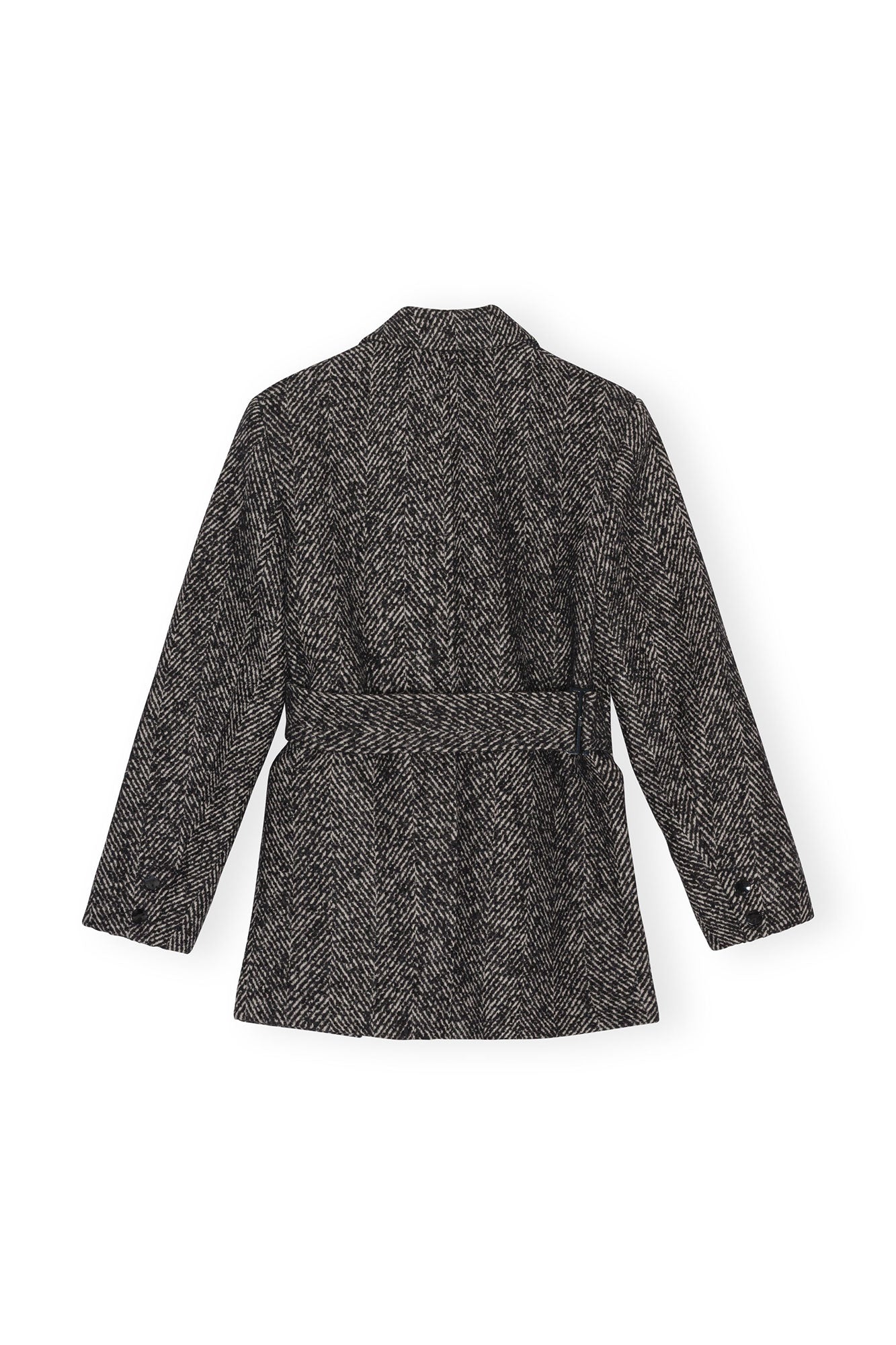 Herringbone blazer with belt - Black