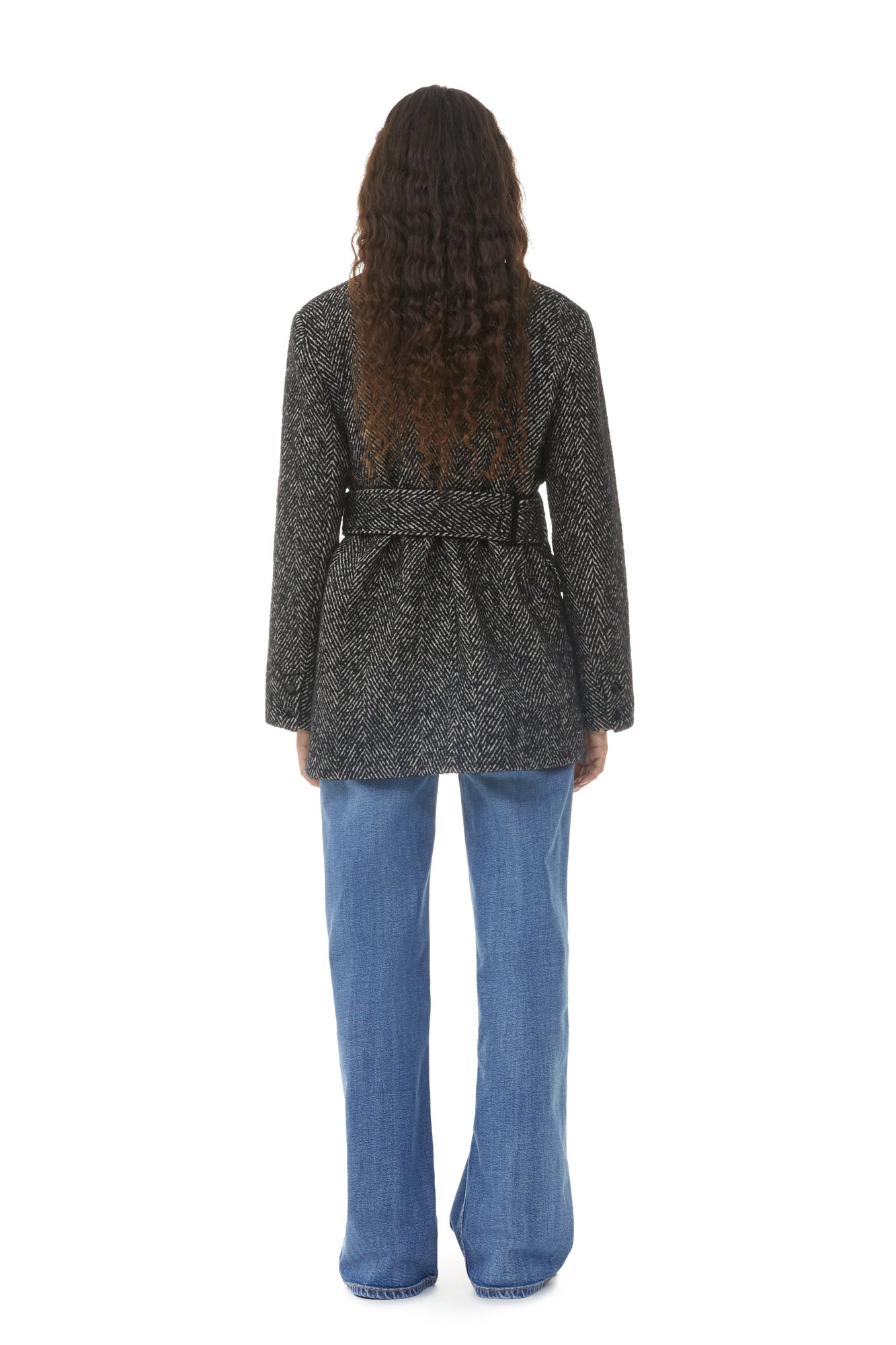 Herringbone blazer with belt - Black