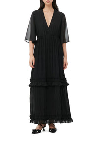 Robe longue en georgette plissée - Black