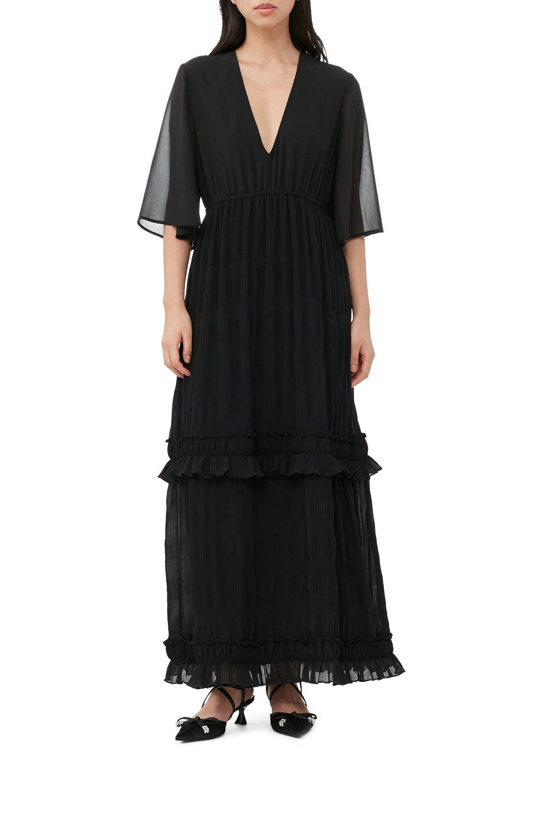 Robe longue en georgette plissée - Black