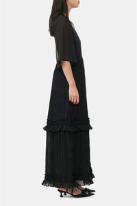 Robe longue en georgette plissée - Black
