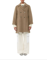 Veste mi-longue en laine - Petrified Oak