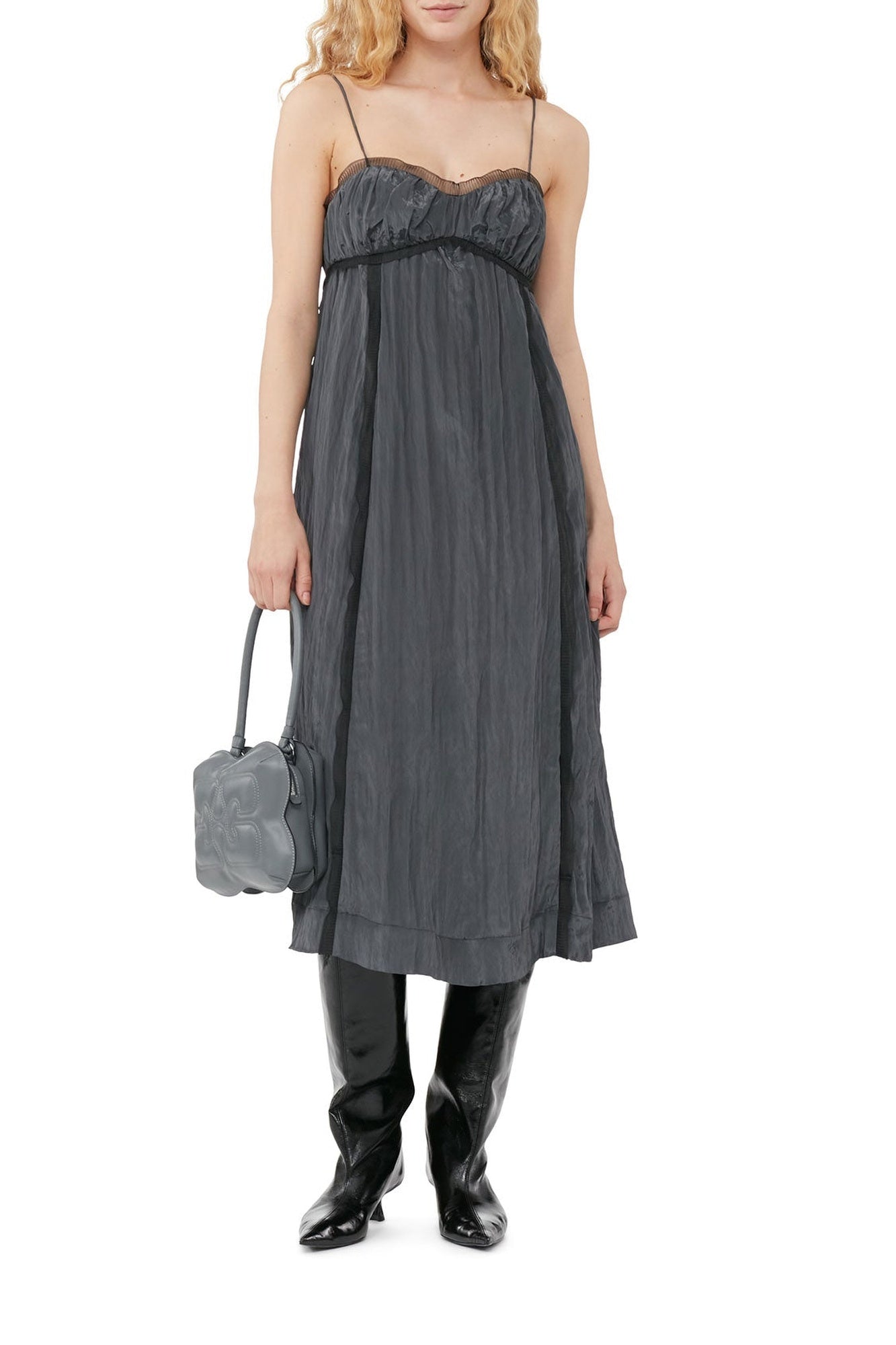 Tech shiny strappy midi dress - Gray Pinstripe