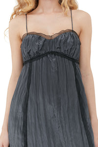Tech shiny strappy midi dress - Gray Pinstripe