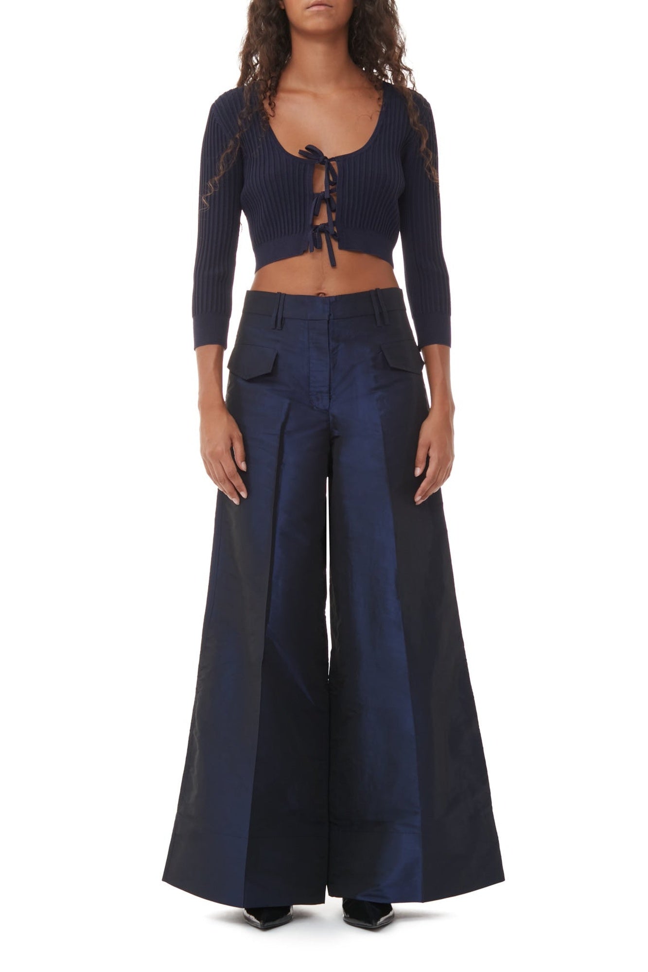 Pantalon large à taille haute en taffetas brillant - Sodalite Blue