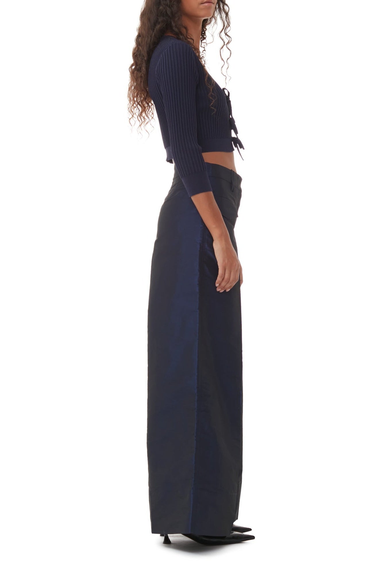 Pantalon large à taille haute en taffetas brillant - Sodalite Blue