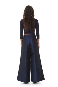 Pantalon large à taille haute en taffetas brillant - Sodalite Blue