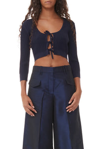 Pantalon large à taille haute en taffetas brillant - Sodalite Blue
