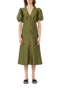 Robe midi à col V en jacquard - Avocado