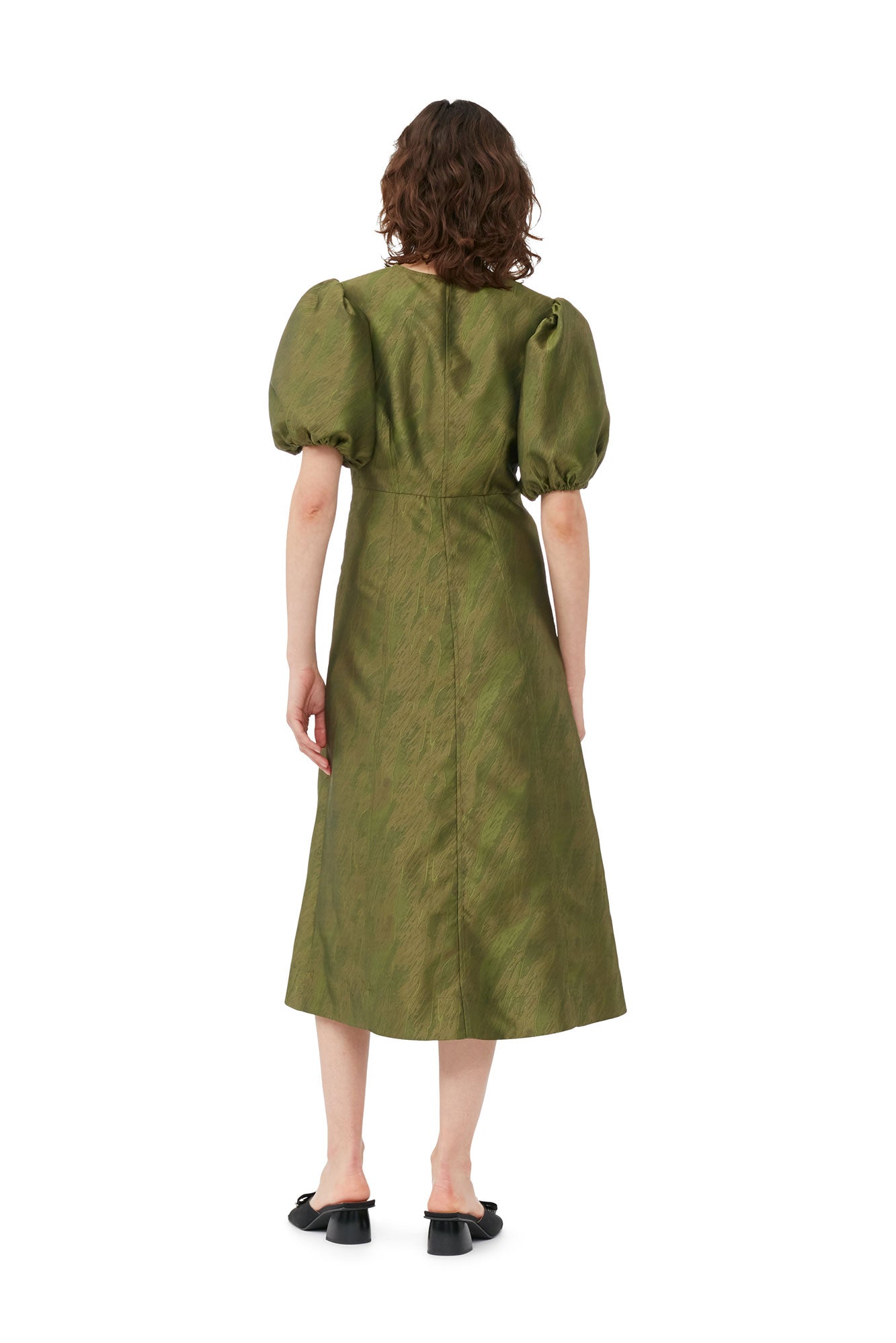 Robe midi à col V en jacquard - Avocado