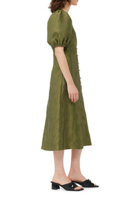 Robe midi à col V en jacquard - Avocado