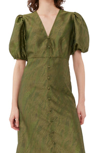 Robe midi à col V en jacquard - Avocado
