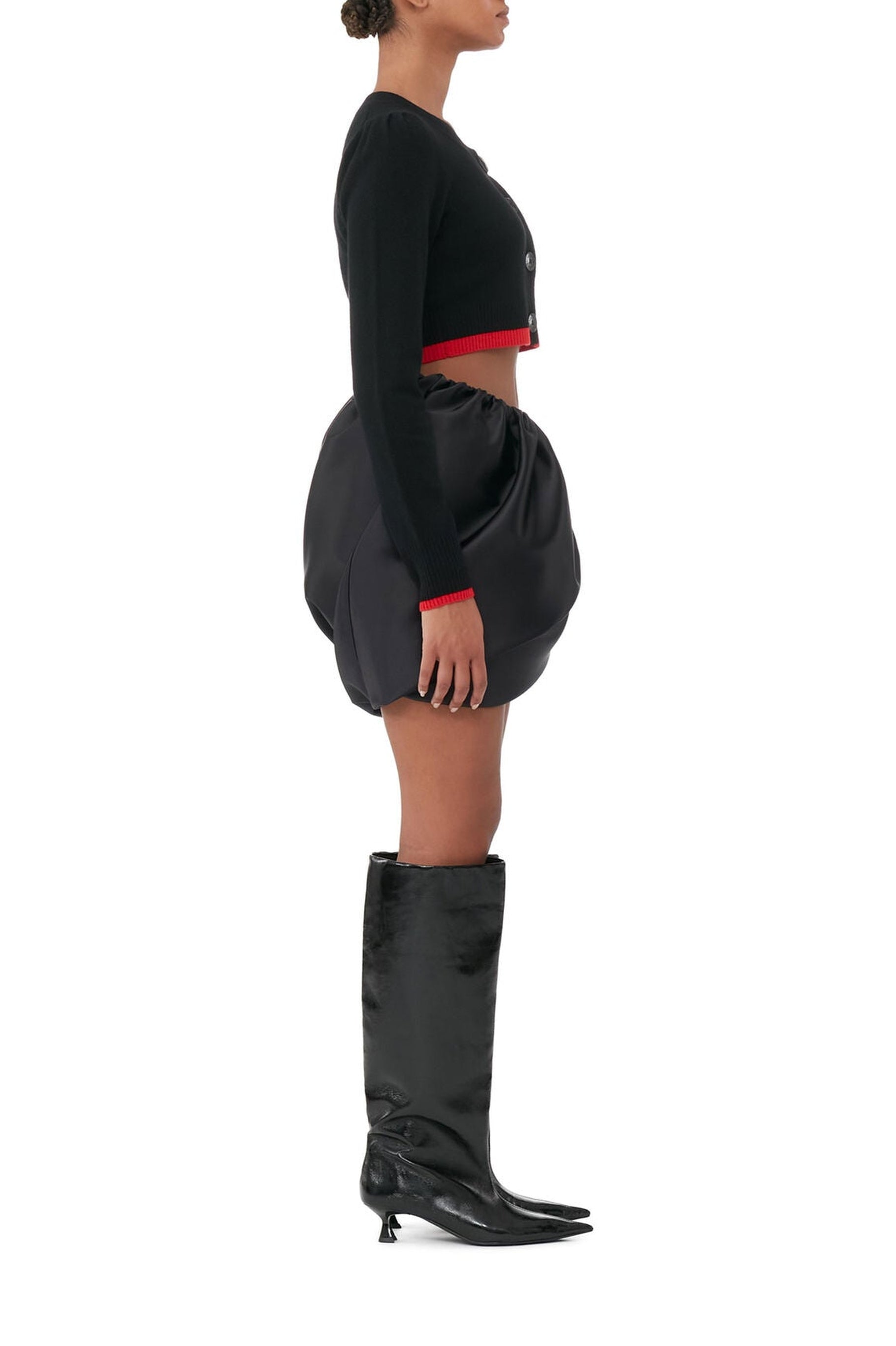 Short draped satin skirt - Black