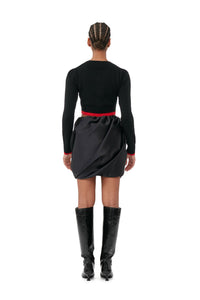 Short draped satin skirt - Black