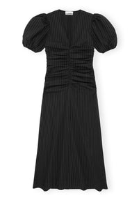 Robe longue froncée à rayures  - Black