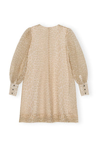 Short trapeze dress in printed organza - Oyster Gray