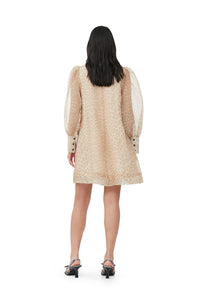 Short trapeze dress in printed organza - Oyster Gray