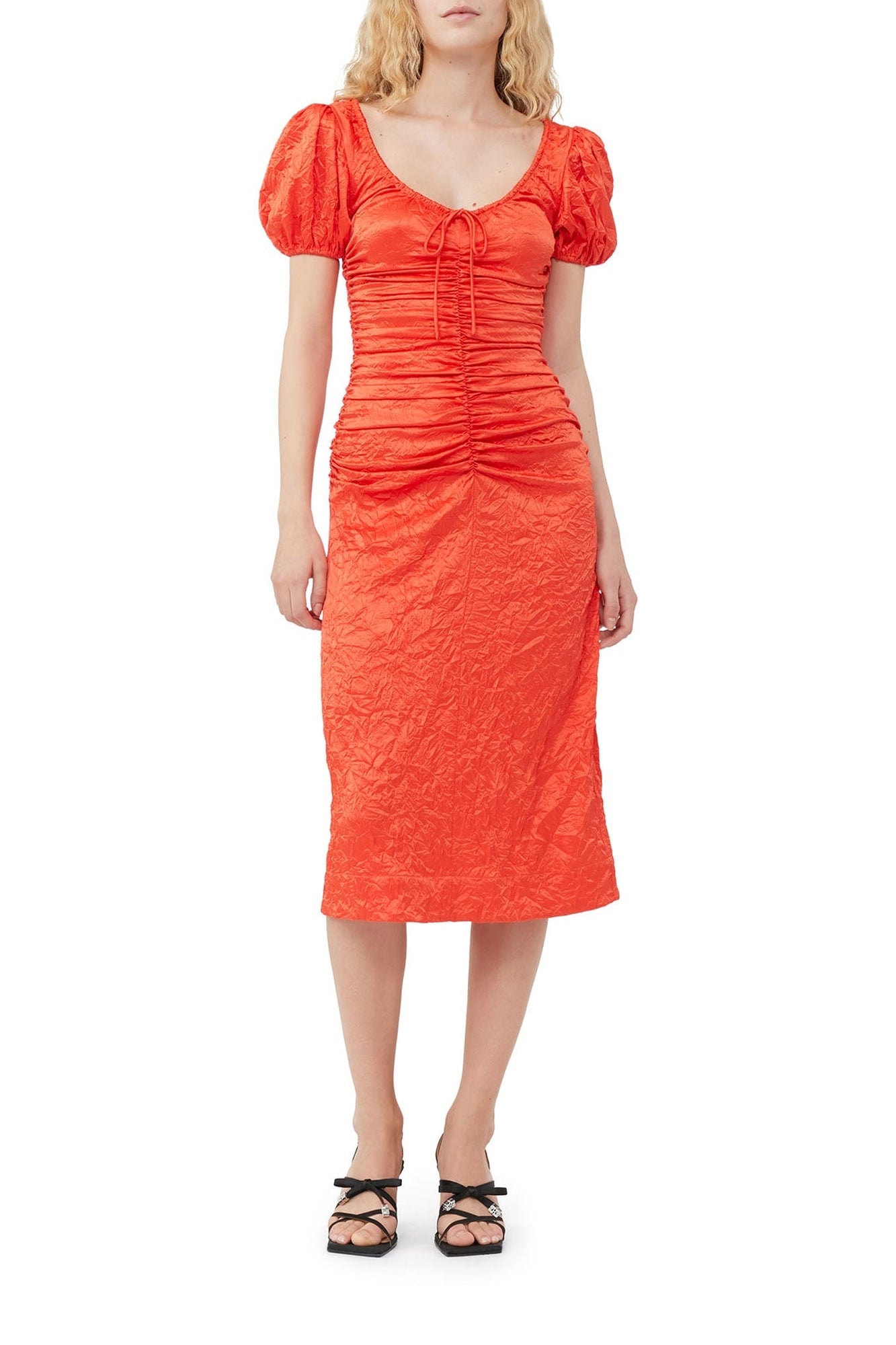 Robe midi froncée fluide à encolure en satin - Grenadine