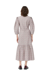 Robe longue à col V en coton imprimé - Frost Gray