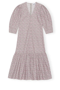 Robe longue à col V en coton imprimé - Frost Gray