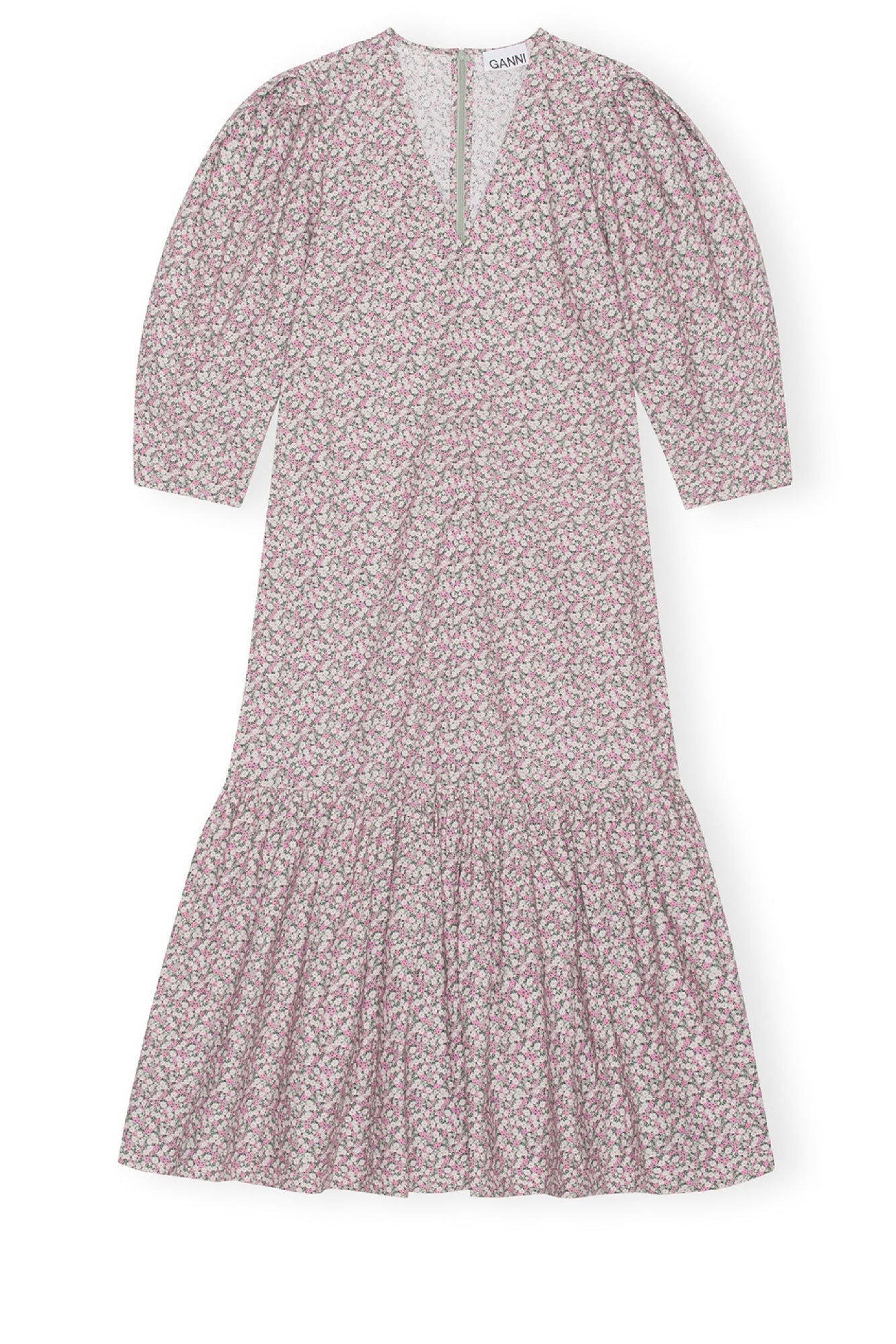 Robe longue à col V en coton imprimé - Frost Gray