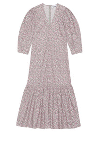 V-neck maxi dress in printed cotton - Frost Gray